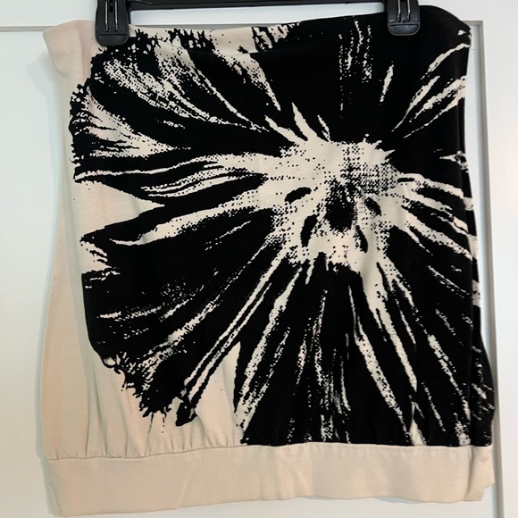 The Limited Tops - The Limited Black and Cream Graphic Strapless Blouse